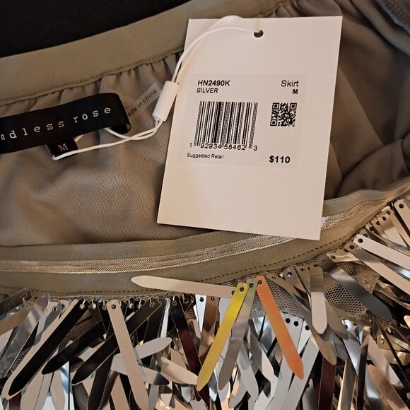 ENDLESS ROSE SILVER METALLIC FRINGE MIDI SKIRT NWT SZ Medium - Picture 10 of 10